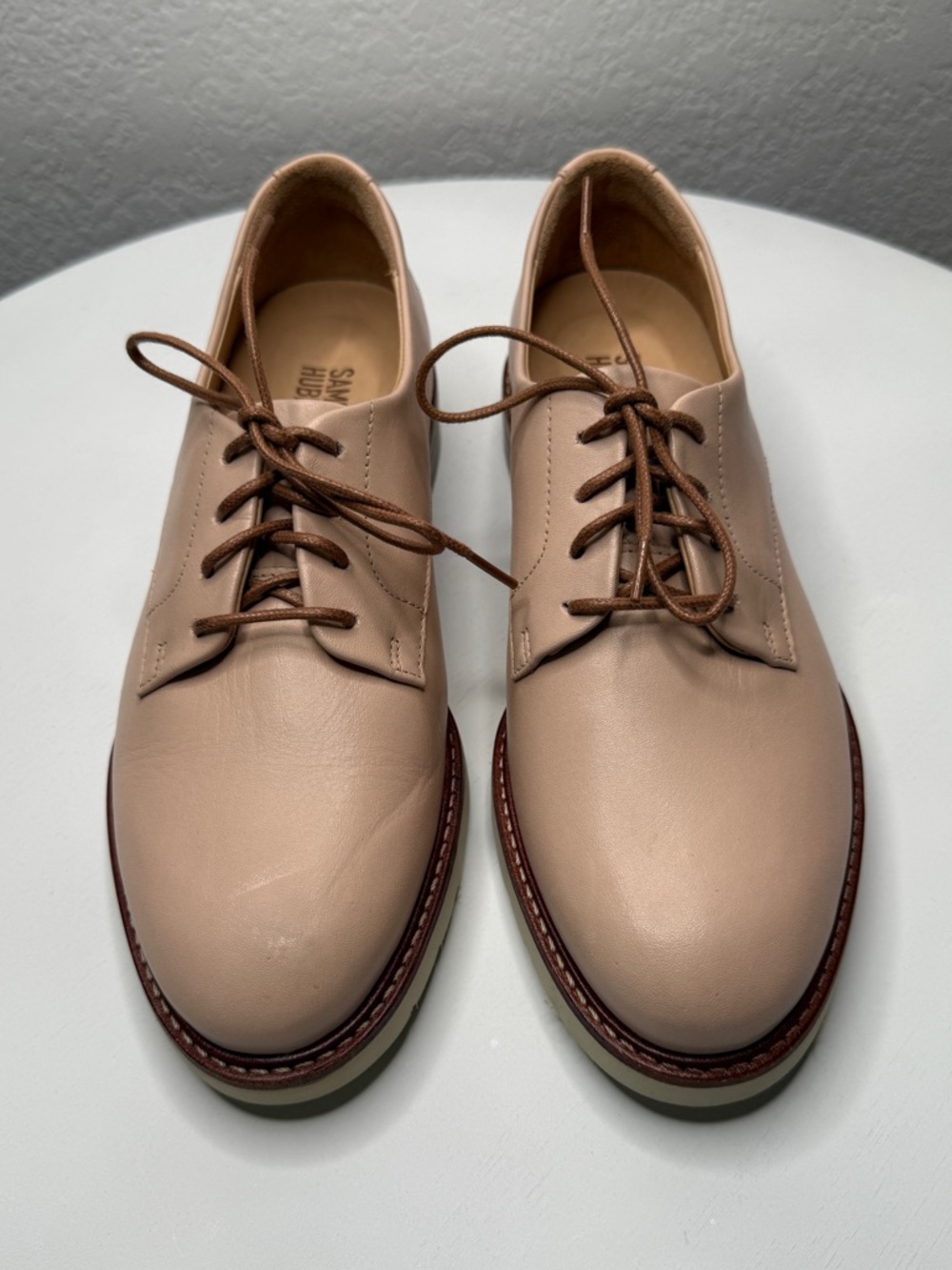 Samuel Hubbard Leather All Aboard Oxfords Lace Up Beige Blush Comfort Size 6.5
